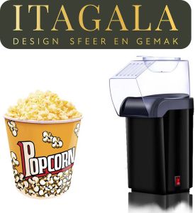 Itagala Popcorn Machine Heteluchtsysteem Popcorn Maker Popcorn Popcornmachine Popcornmaker 1200W – Zwart – Klaar in 3 Minuten zonder olie