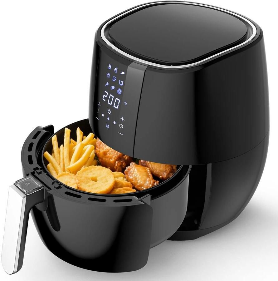 ITRONIQ Airfryer XXL 4 5 Liter Heteluchtfriteuse 1500W 7-in-1 Airfryer Digitaal Touchscreen 8 Programma's Zwart