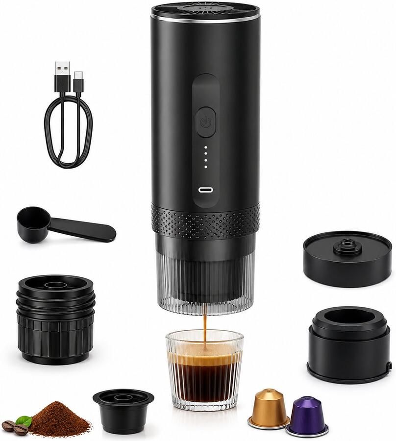 ITRONIQ Draagbare Espressomachine Met Accu Draadloze Mini Koffiemachine 15 Bar Voor Nespresso Capsules&Gemalen Koffie Zwart