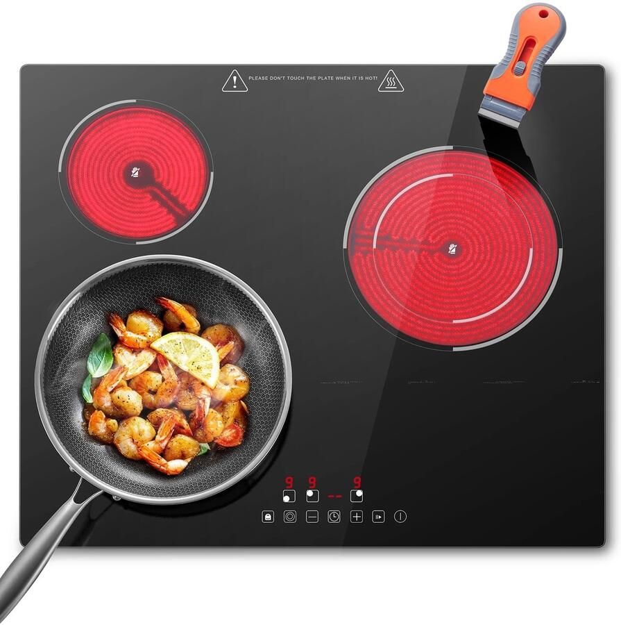 ITRONIQ Elektrische Kookplaat Inbouw 60 CM Keramische Kookplaat Met Touchbediening en Timer 4 Zones Led Display Zwart