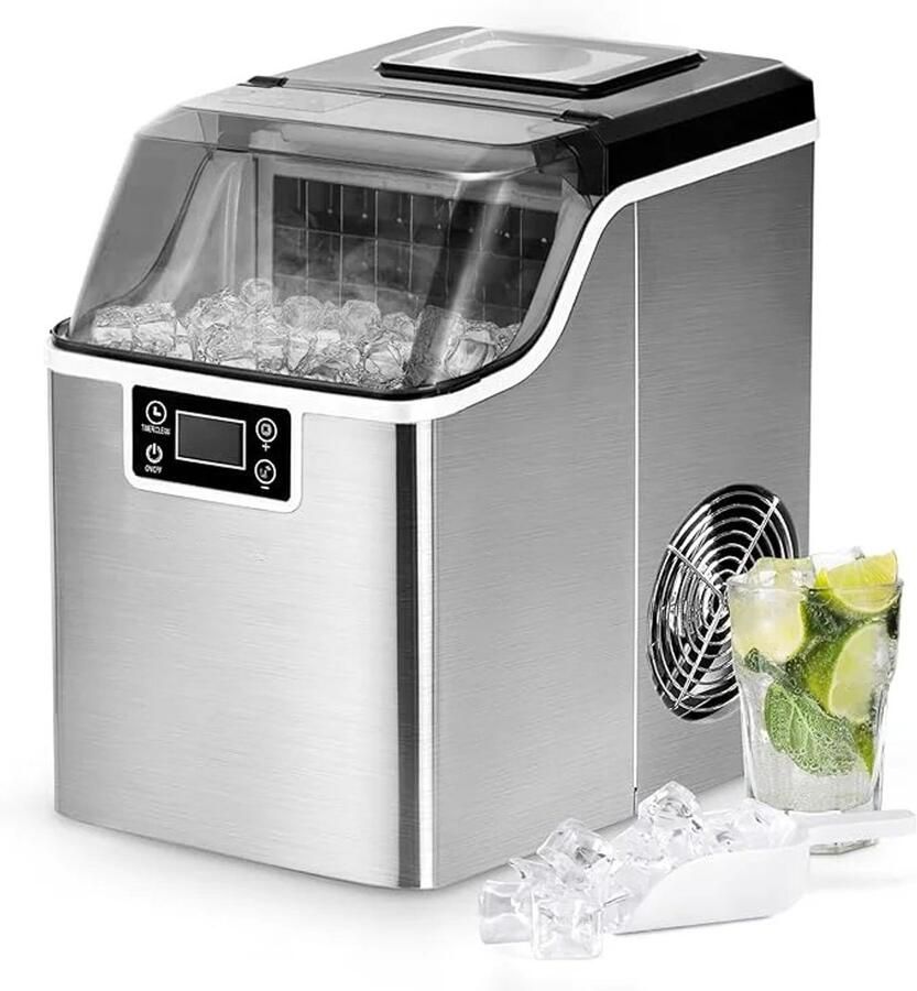 ITRONIQ IJsblokjesmachine 20 5 KG 24U Zelfreinigende IJsmachine 24 IJsblokjes in 13 Minuten Timer LCD Display Zilver