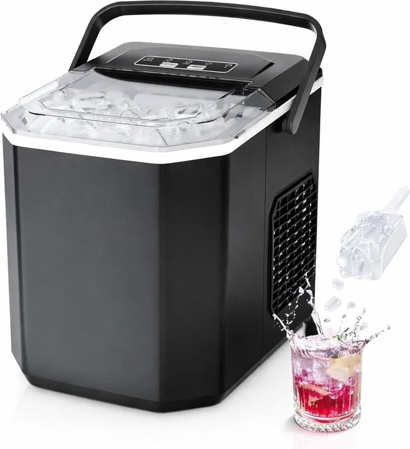 ITRONIQ IJsblokjesmachine IJsmachine 12 kg 24U IJsblokjesmaker 9 IJsblokjes is 6 min Zelfreinigend Ice Maker Zwart