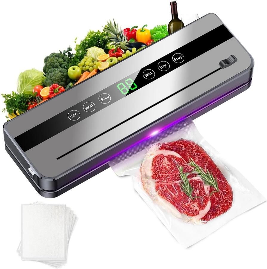 ITRONIQ Vacuummachine 120W Vacuum Sealer Met Ingebouwde Snijder en Zakrolhouder 6-in-1 Droog en Nat LED Display