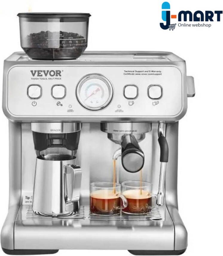 J-mart Espressomachine met Grinder Semi Automatische Espresso Machine Met Melkopschuimer Stoomstaaf 34.8 x 34.3 x 41.2 cm