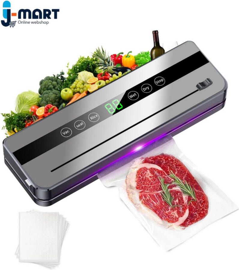 J-mart Vacumeermachine Vacuum Sealer Vacuum Machine met Snijder Droog & Nat Voedsel Incl. 10 Vacuum Zakken Touchscreen