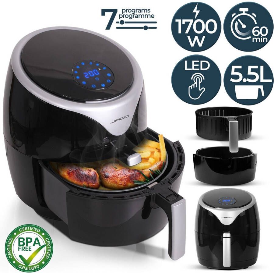 Jago Airfryer XXL 7-in-1 Hot Air Oven 5.5L 1700 Watt LED Display with Touch Screen 7 Programmes Build-in 60 Minute Timer Hot Air Fryer Black - Foto 3
