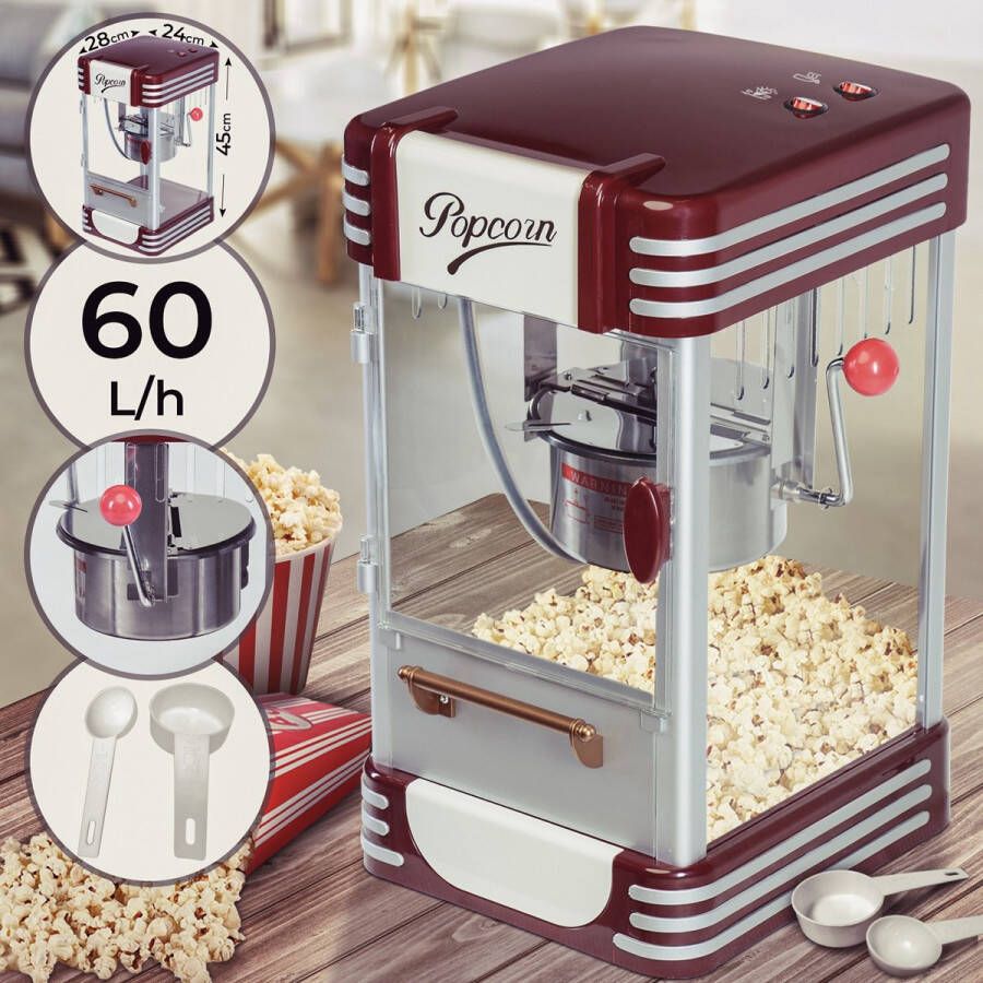 Jago GoodVibes 50s Look Retro Automatische Popcornmachine RVS Pot voor Zoute Popcorn 60 Liter per uur 200 gr per 10 min Professionele Popcorn Maker Bereider - Foto 1