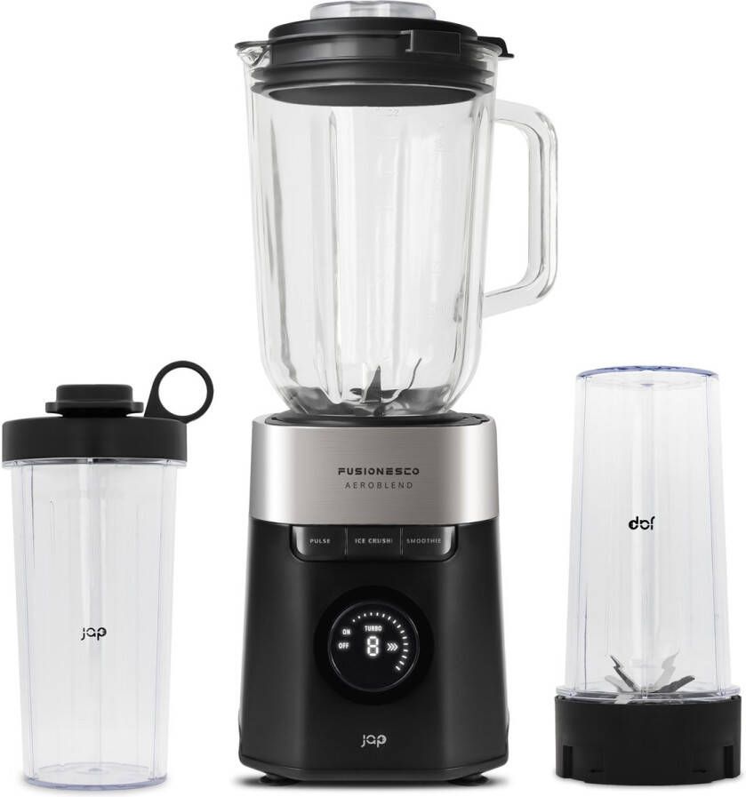JAP Appliances AeroBlend Krachtige blender met 2 To-go bekers 8 snelheden en 3 standen Grote 1 5 liter glazen kan Maatbeker 20-40ml Smoothie maker IJscrusher Zwart - Foto 2