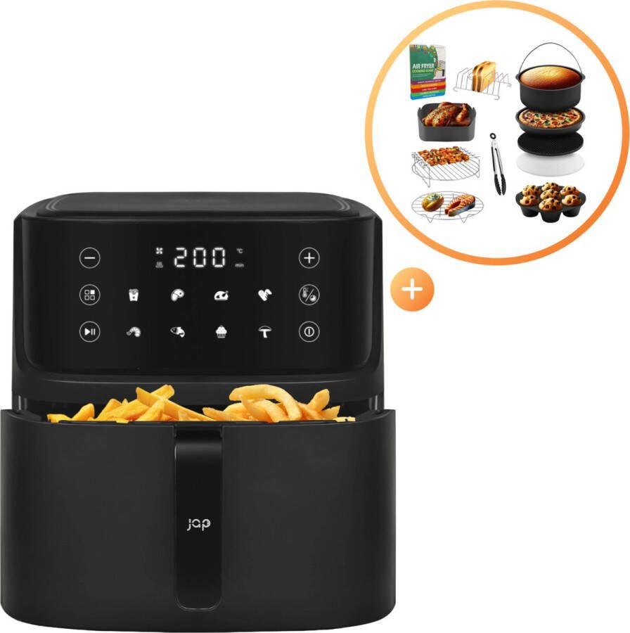 JAP Appliances Ascension Airfryer XL met Accessoires set Heteluchtfriteuse XXL 2000W 7 6L Inhoud 60ºC tot 200ºC Zwart