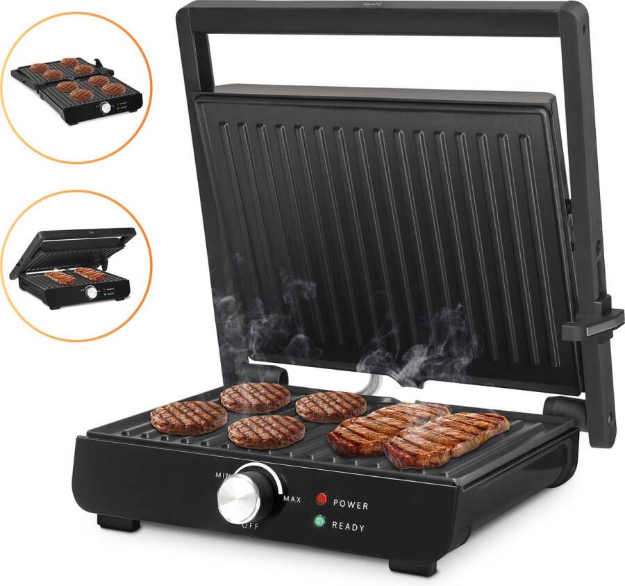 JAP Appliances Caligrill Contactgrill (2000W) met temperatuur aanduiding 180°C Uitklapbaar tosti apparaat Inclusief vetbakje - Foto 2