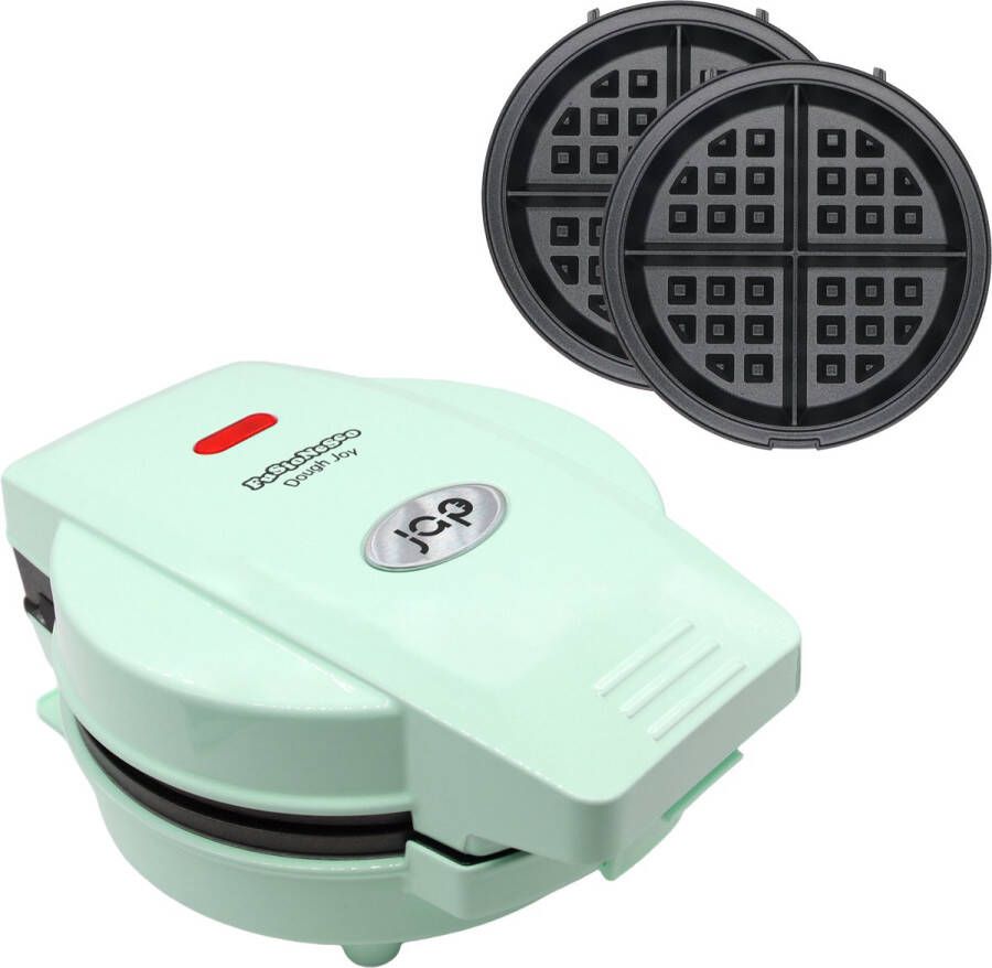 JAP Appliances Dough Joy Wafelijzer Wafelmaker voor 1 Ronde Wafel Anti aanbaklaag indicatielampje Wafels van 16x16 cm Groen - Foto 2