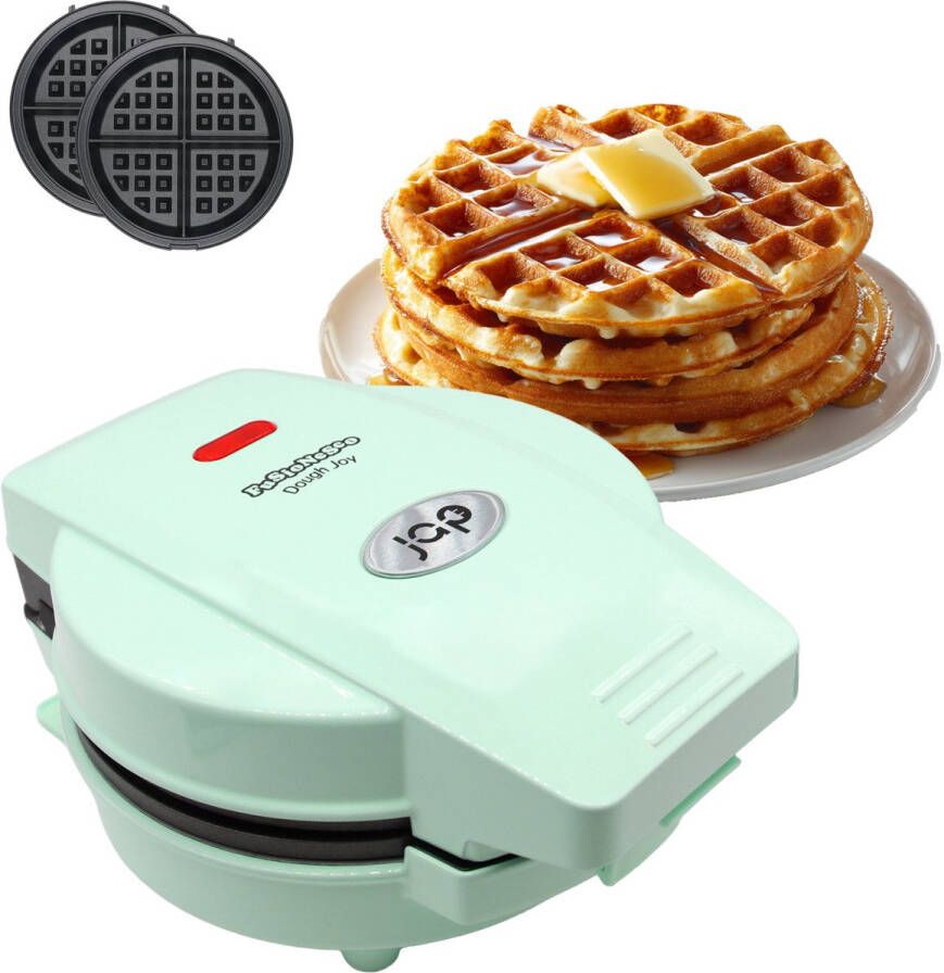 JAP Appliances Dough Joy Wafelijzer Wafelmaker voor 1 Ronde Wafel Anti aanbaklaag indicatielampje Wafels van 16x16 cm Groen