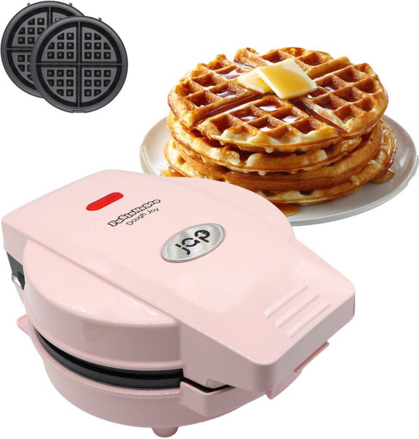 JAP Appliances Dough Joy Wafelijzer Wafelmaker voor 1 Ronde Wafel Anti aanbaklaag indicatielampje Wafels van 16x16 cm Roze