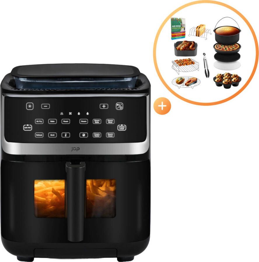 JAP Appliances Elysian XXL Airfryer & Stoomoven vrijstaand (7 liter) Met accessoires set Grote heteluchtfriteuse met stoomfunctie 10 kookprogramma's Opwarmfunctie 1 2 tot 6 personen Kijkvenster met licht Digitaal kookboek