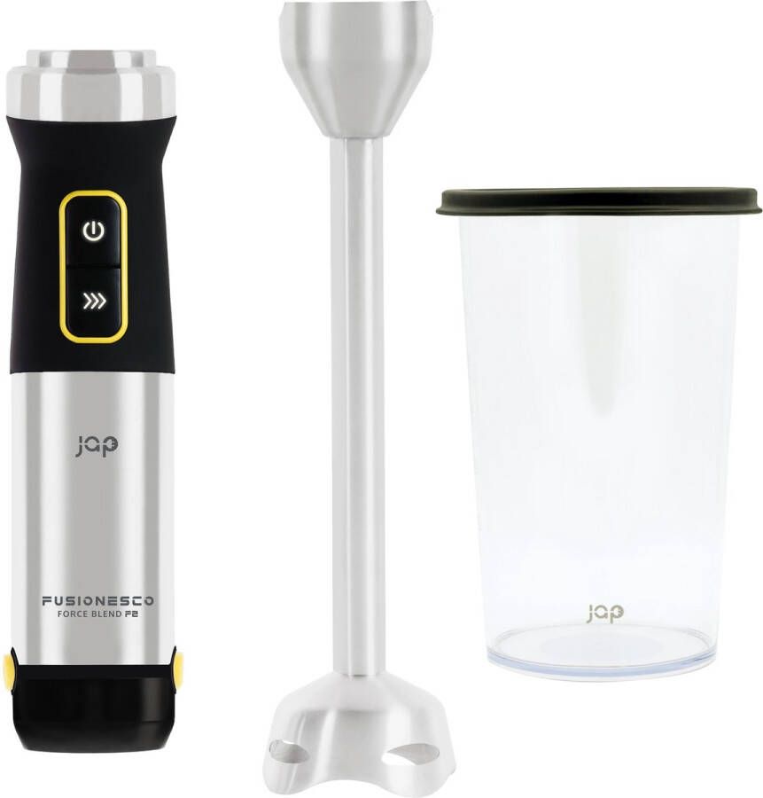 JAP Appliances ForceBlend F1 Staafmixer set (1200W) met maatbeker 21 snelheden Voor soep vlees smoothies en baby hapjes Zwart RVS
