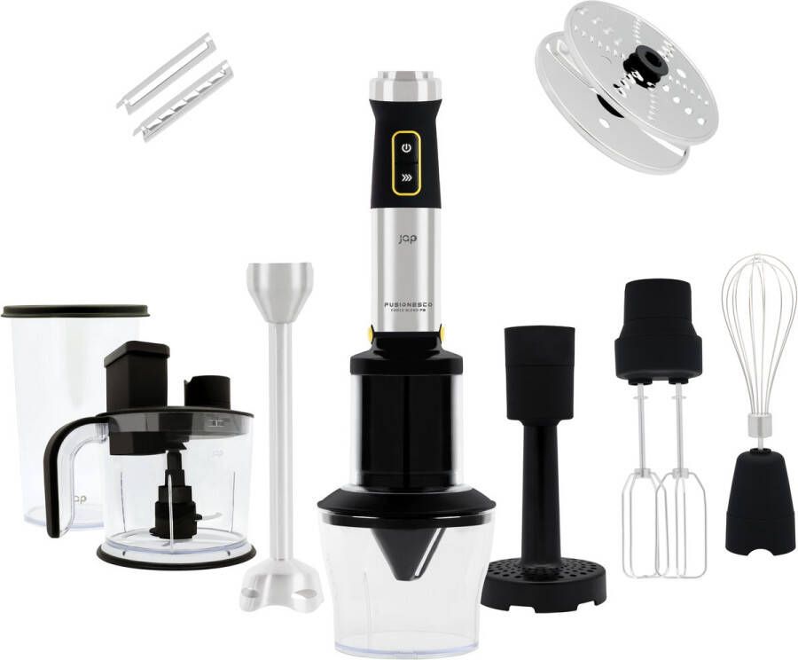 JAP Appliances ForceBlend F3 7in1 Staafmixer set (1500W) Inclusief foodprocessor maatbeker spiraalsnijder garde en klopper Voor soep vlees smoothies en baby hapjes Zwart RVS - Foto 1