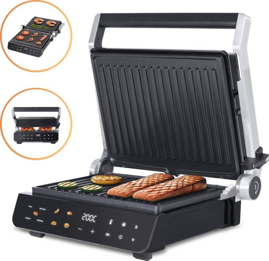 JAP Appliances Integrill Grote contactgrill (2000W) met zwevende bovenplaat 180ºC Uitklapbaar Uitneembare platen Grill apparaat PFAS-vrij Tosti en Panini 5 automatische programma's 120ºC tot 230ºC - Foto 2