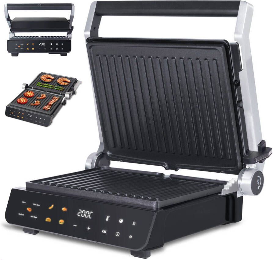 JAP Appliances Integrill Grote contactgrill (2000W) met zwevende bovenplaat 180ºC Uitklapbaar Uitneembare platen Grill apparaat PFAS-vrij Tosti en Panini 5 automatische programma's 120ºC tot 230ºC - Foto 3