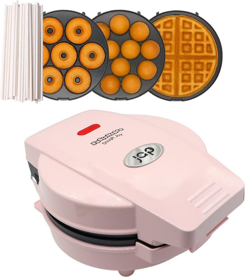 JAP Appliances Dough Joy 3in1 wafelijzer Donutmaker cake pop maker Inclusief Cakepop 50 stokjes Roze PFAS-vrij