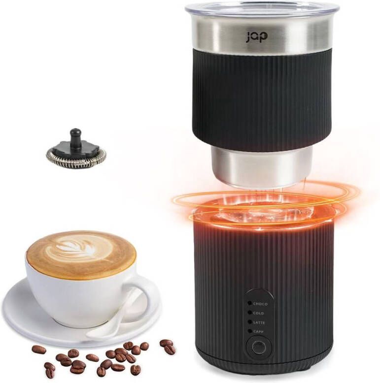 JAP Appliances Milky Whirl 4-in-1 Elektrische Melkopschuimer (500W) 500 ml Melkschuimer Vaatwasserbestendig Zwart