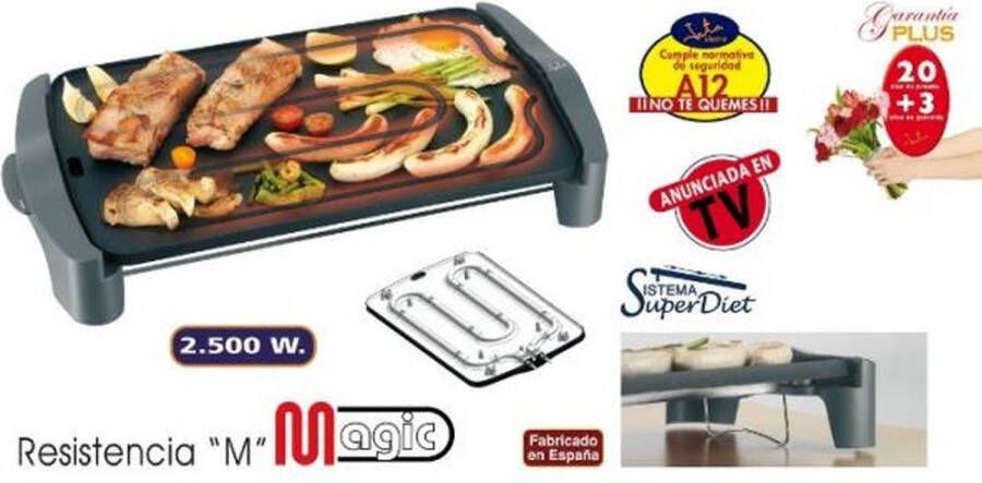 Jata GR555A keramische grillplaat 2500 Watt PFOA-vrij grill oppervlak 46 x 28 cm- 4 personen zwart