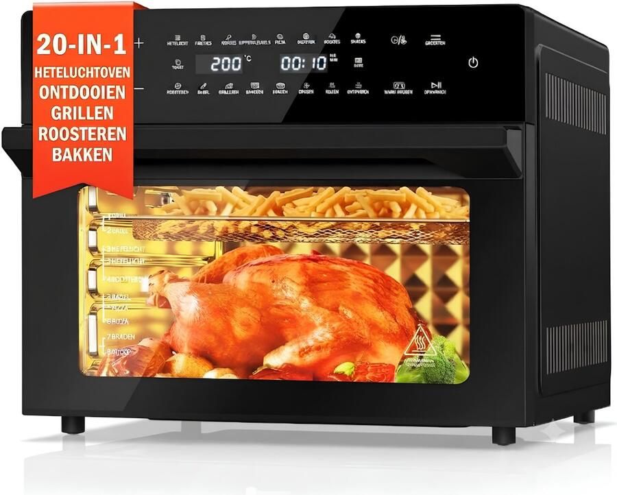 JCP Airfryer met Stoom Functie Airfryer met Stoomfunctie Heteluchtfriteuse Zwart 46cm x 43cm x 37cm