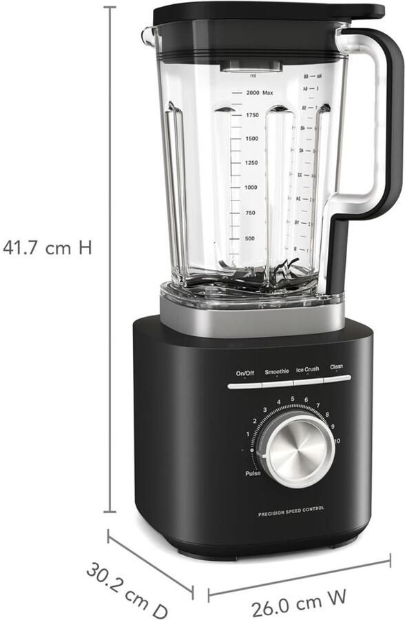 JCP Blender Krachtige Blender Smoothieblender Mat Zwart 30cm x 26cm x 42cm