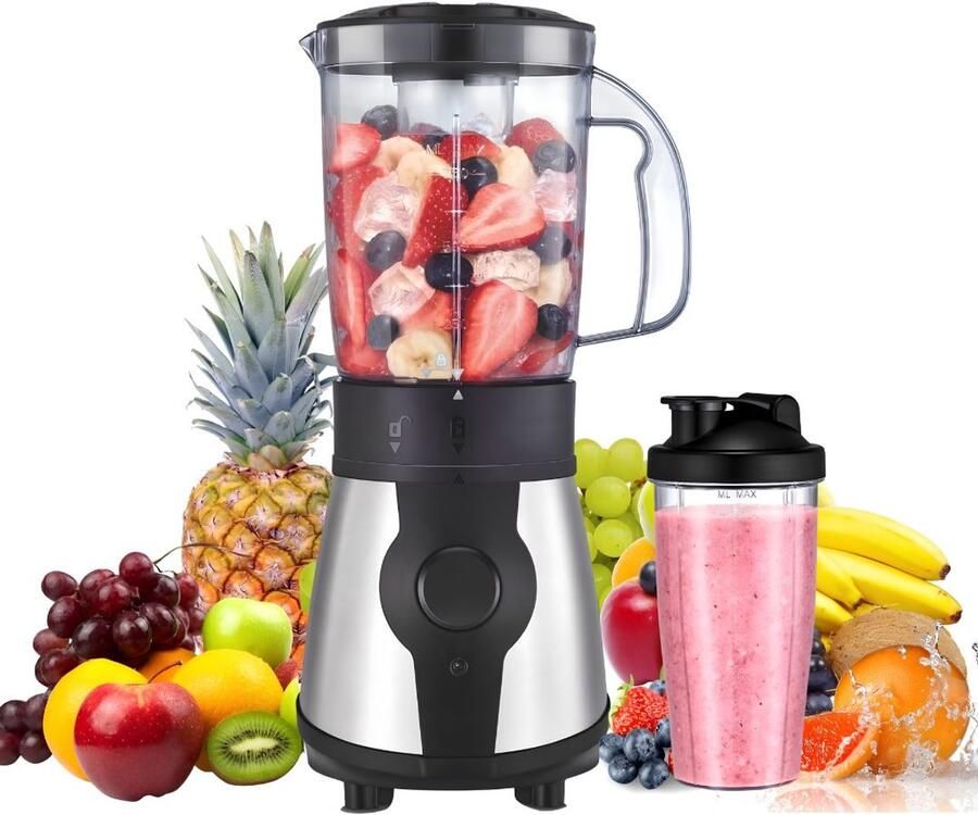 JCP Blender Krachtige Blender Smoothieblender Zwart Zilver 17cm x 17cm x 34cm