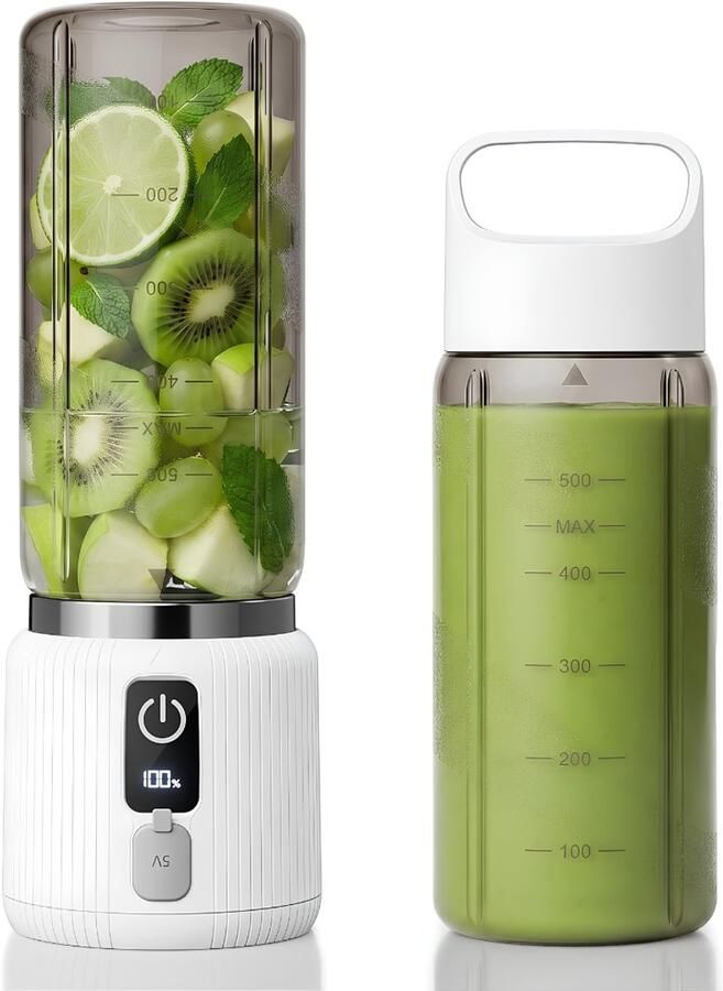 JCP Blender To Go Draagbare Elektrische Blender Sapbereider voor Shakes en Smoothies Wit 23cm x 8cm x 8cm