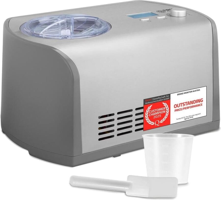 JCP Ijsmachine Capaciteit 1.2 Liter Ijsmachine Zelf Vriezend Softijs Machine voor Thuis Grijs 26cm x 40cm x 23cm