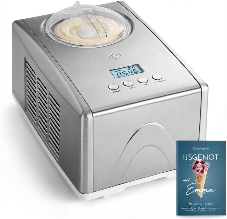JCP Ijsmachine Capaciteit 1.5 Liter Ijsmachine Zelf Vriezend Softijs Machine voor Thuis Wit 41cm x 28cm x 25cm