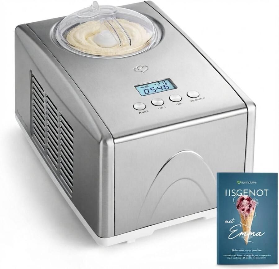 JCP Ijsmachine Capaciteit 1.5 Liter Ijsmachine Zelf Vriezend Softijs Machine voor Thuis Zilver 41cm x 28cm x 25cm