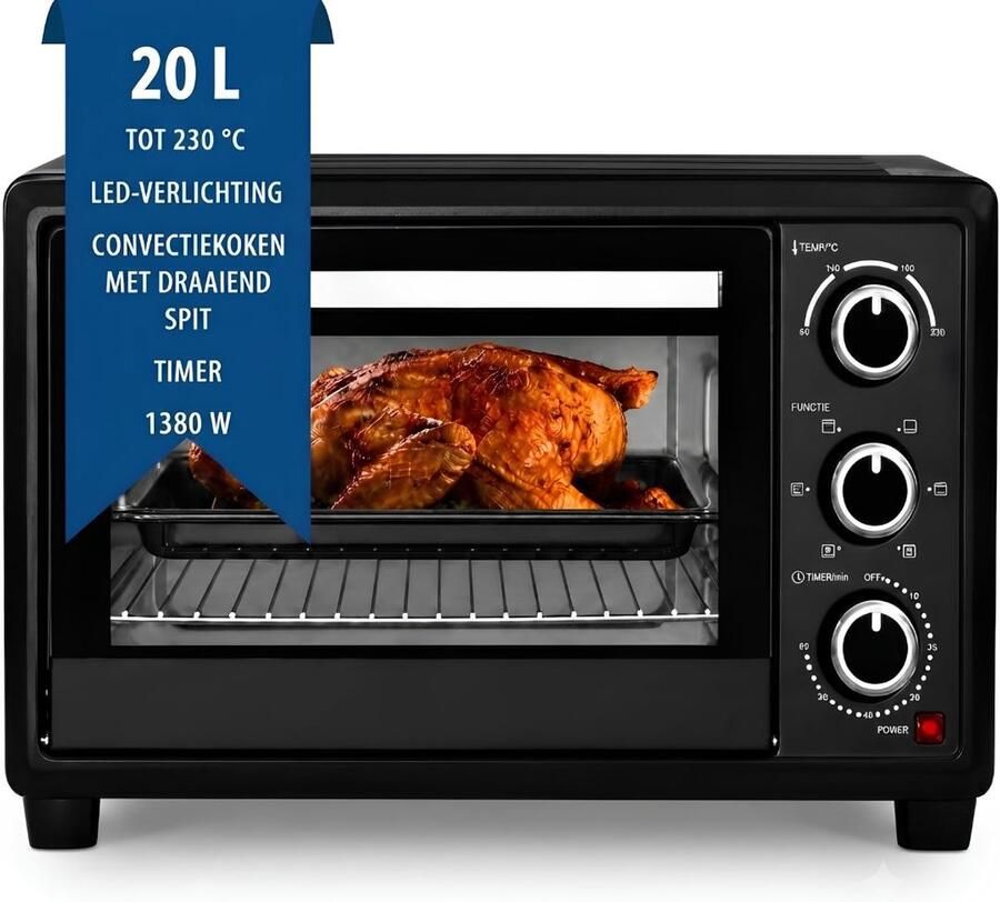 Vali Mini Oven Kleine Oventje Mini Oven Vrijstaand Zwart 34cm x 46cm x 29cm