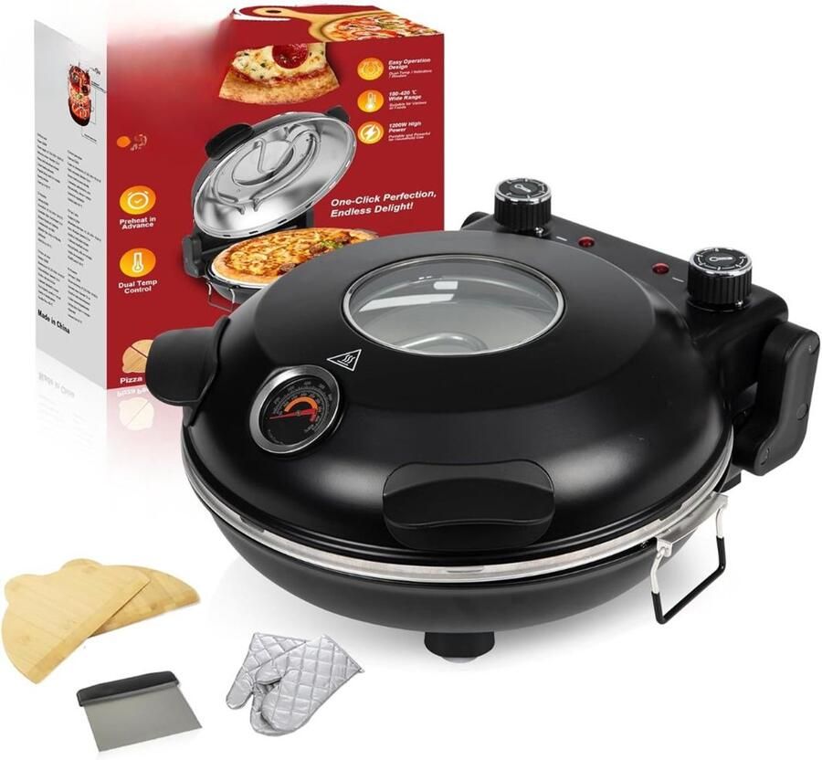 JCP Pizzarette 6 Personen Pizza Oven Zwart 40cm x 35cm x 17cm