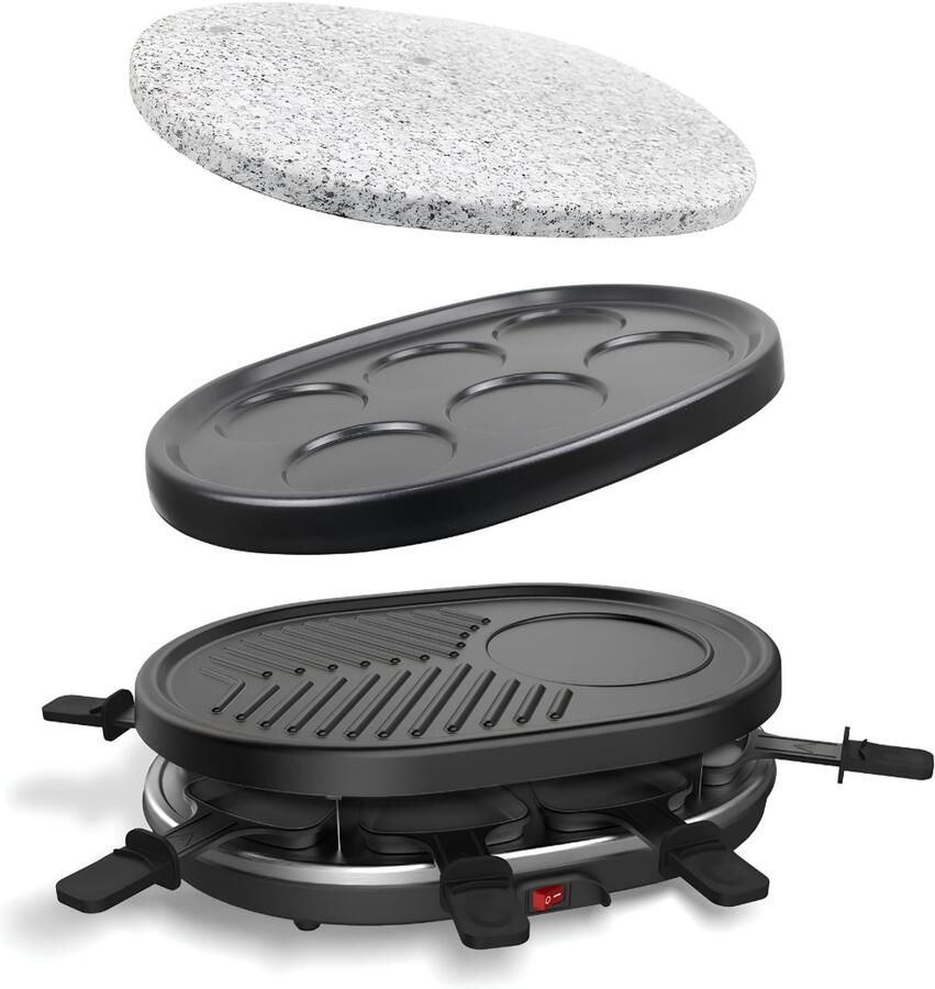 JCP Steengrill 8 Personen Gourmetstel ZWart Grijs 35cm x 25cm x 12cm