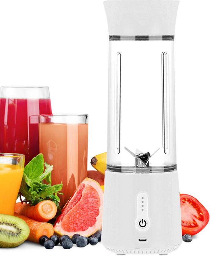 JeiibrZui Draagbare Blender USB-oplaadbaar 6 Messen RVS 4000 mAh Batterij 401-600 ml Capaciteit Draagdeksel Inbegrepen Wit