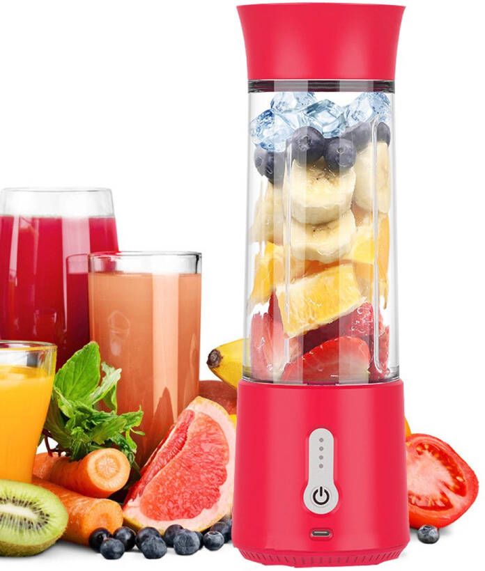 JeiibrZui Draagbare Blender USB-oplaadbaar 6 Messen RVS 4000 mAh Batterij 401-600 ml Capaciteit Rood