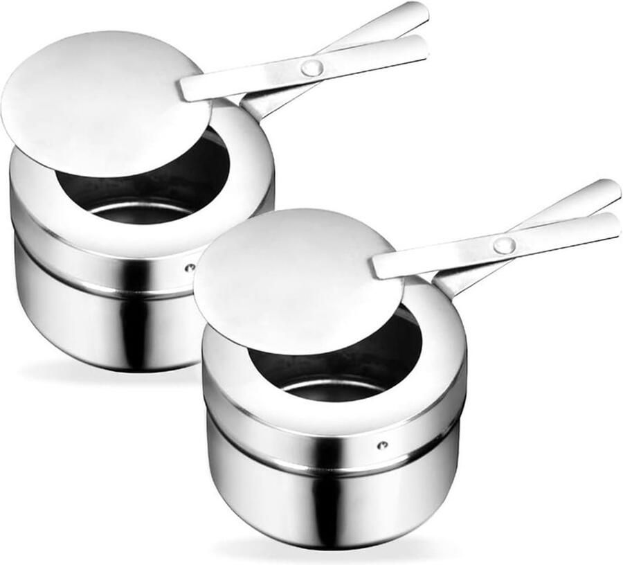 JeiibrZui Brennpastenbehälter RVS 2 Stuks Veilig Deckel Met Lange Handgreep Voor Fondue En Chafing Dish Zilver