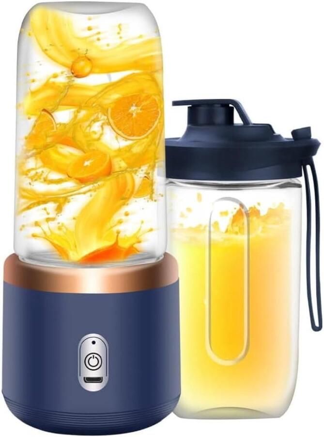 JeiibrZui Draagbare Sapcentrifuge Mini Blenderbeker 21.000 Tpm Snel Mixen + 400 Ml Portiegrote Beker 1 Voor Thuis Kantoor En Onderweg Blauw