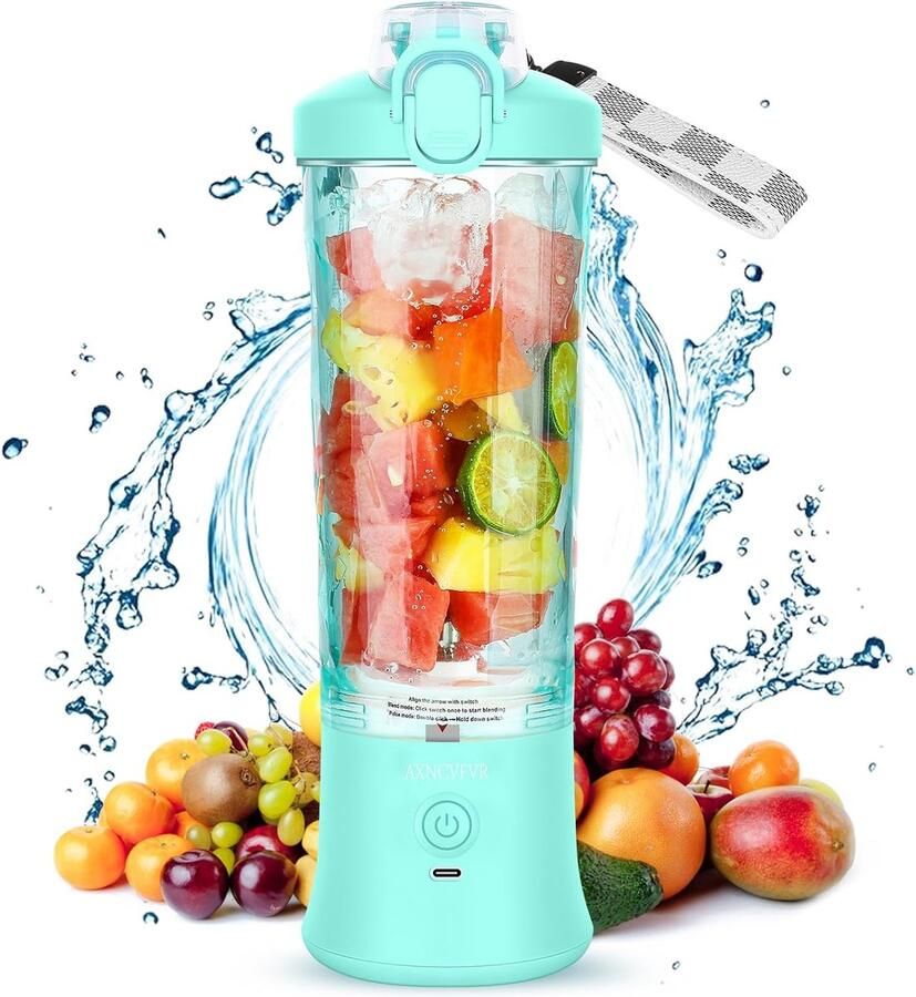 JeiibrZui Draagbare Smoothieblender Draagbare Mixers Krachtige Blender Voor Het Vermalen Van Ijsblokjes Maakt Lang Voedzame Drinkjes 1 Stuk Reizen+Mintblauw