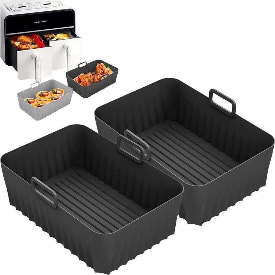 JeiibrZui Siliconen Mal voor de Airfryer 21 5 cm 2 Stuks Airfryer Accessoires Olieafvoerend Design Zwarte Airfryer Ovenschaal