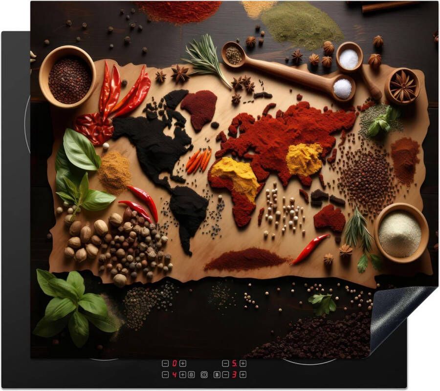 JGS Keuken Beschermplaat met Wereldkaart Design voor Inductie en Keramische Kookplaten Bruin 60 x 52 cm