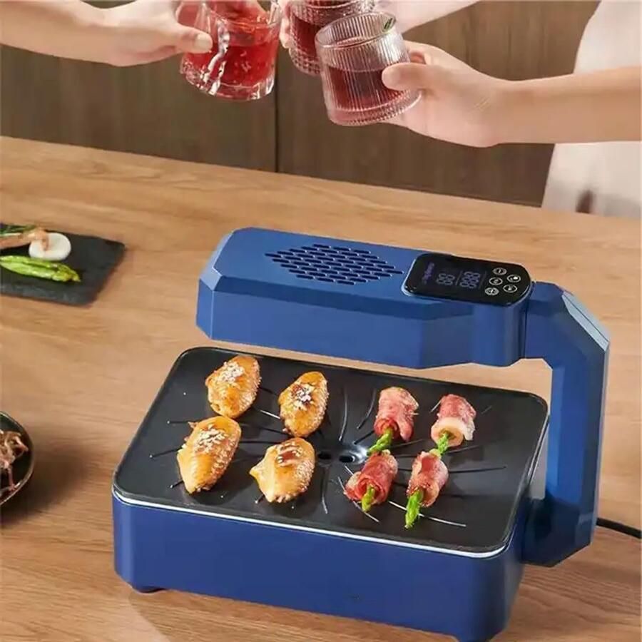 Jimmy&Jacky Rookloze Elektrische Grill Grillplaat 80-280℃ Temperatuurregeling -Verwijderbare Anti-aanbakplaat Snelle Opwarming Timerfunctie 1-80 Min Geschikt voor Vaatwasser blauw