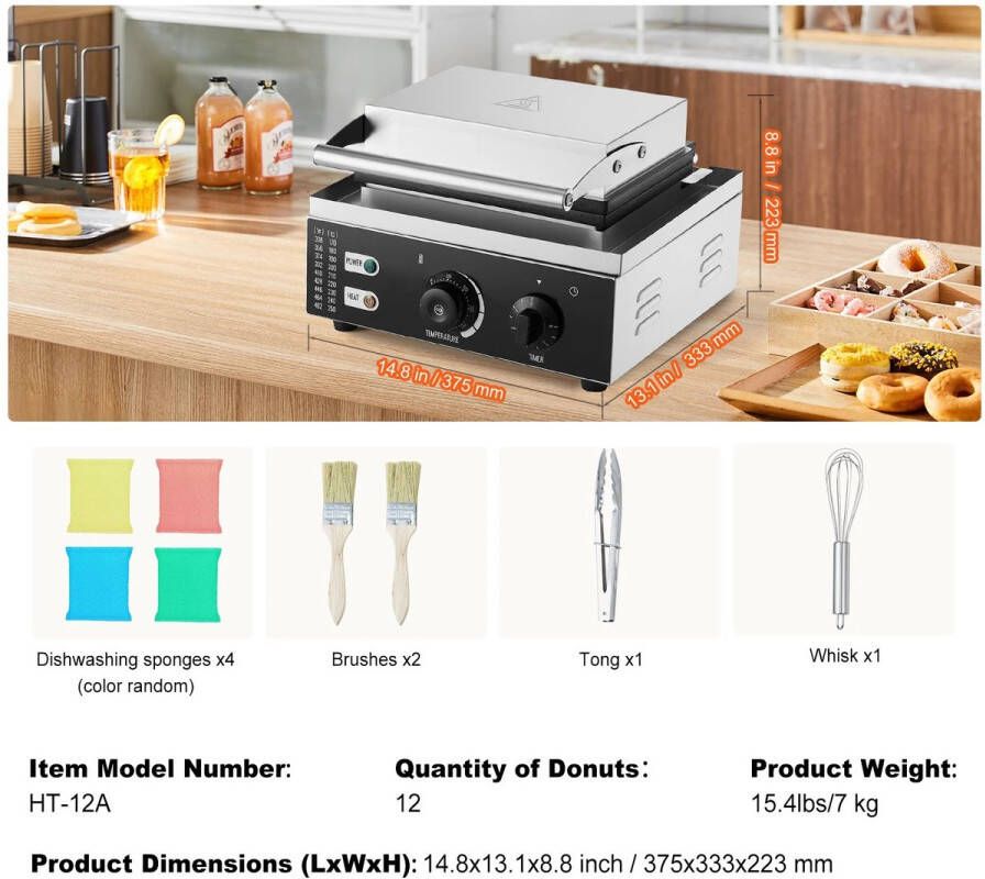 JLA Commerce Elektrische Donutmaker 12 Gaats Dubbelzijdige Verwarming