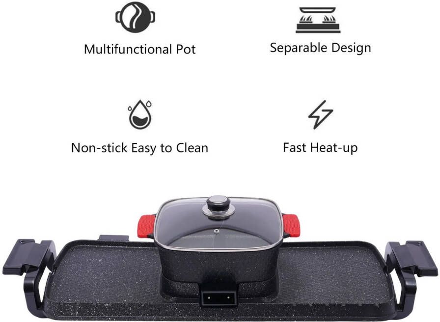 JLA Commerce Elektrische Hot Pot Grill Multifunctioneel BBQ 2 in 1 2200W