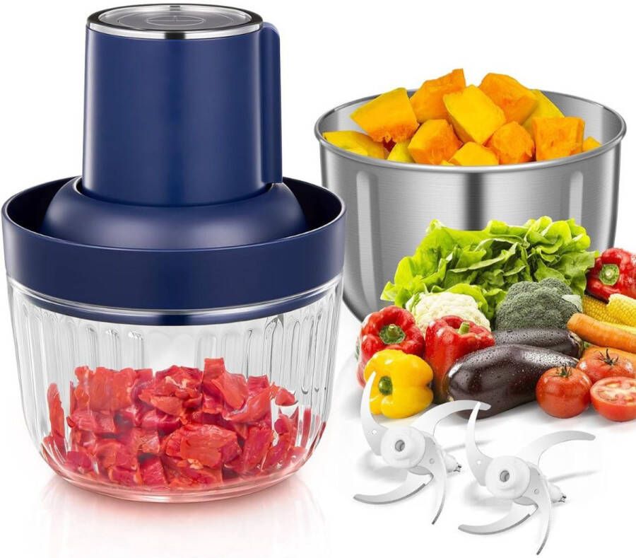 Brandloos Elektrische Groentesnijder Multifunctioneel Vleesmolen Gehaktmolen Uiensnijder Blauw