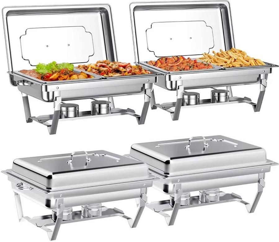 JOYNEXTBUY 4-delige Chafing Dish Set Warmhoudbakken Buffetwarmer Warmhoudschaal Catering Warmhoudset Roestvrijstaal