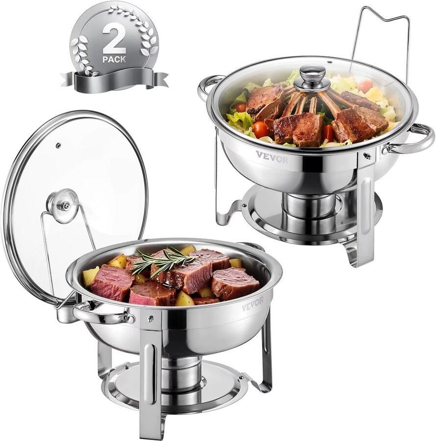 JOYNEXTBUY Chafing Dish Set 2-delig – 2 × 4 7 Liter Buffetwarmer – RVS Warmhoudschalen met Deksel – Rond – Voor Catering Horeca Feesten & Buffetten