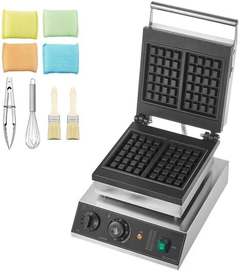 JOYNEXTBUY Commercieel Wafelijzer Belgisch Wafelijzer 2000W Dubbele Wafelmachine met Antiaanbaklaag Timer & Temperatuurregeling RVS