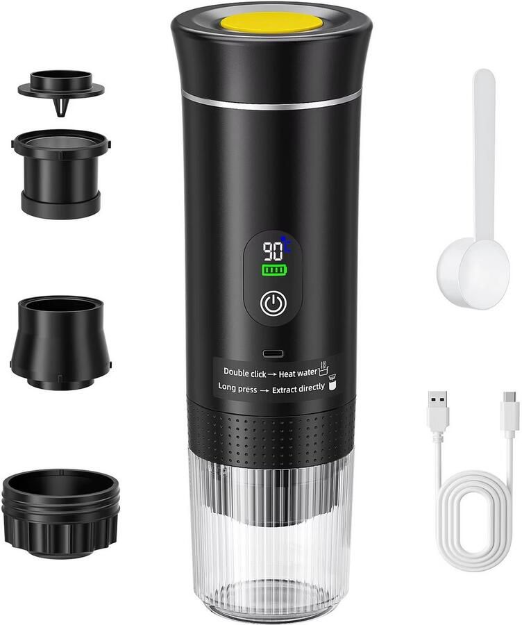 JOYNEXTBUY Draagbare 3-in-1 Espressomachine Koffiebeker Oplaadbaar Koffiezetapparaat voor Capsules en Gemalen Koffie Zwart